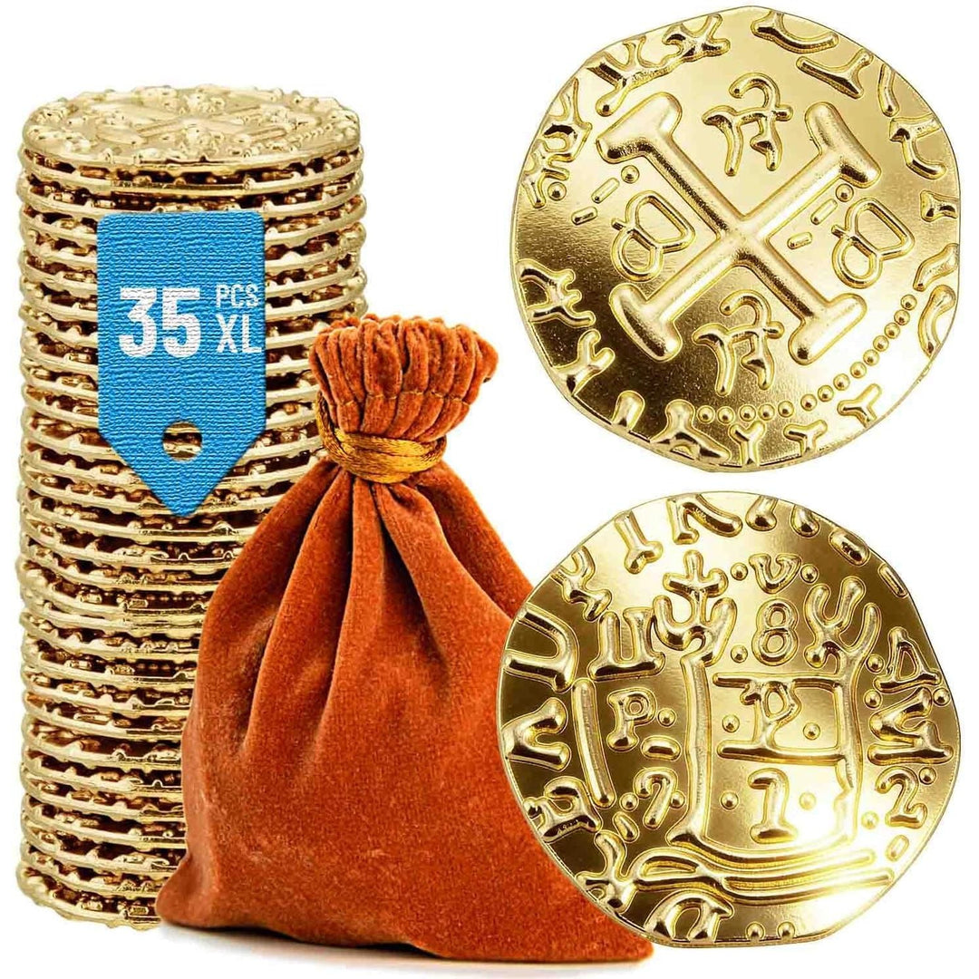Metal Pirate Treasure Coins – Gold, 35 Pieces with Pouch - Just Closeouts Canada Inc.