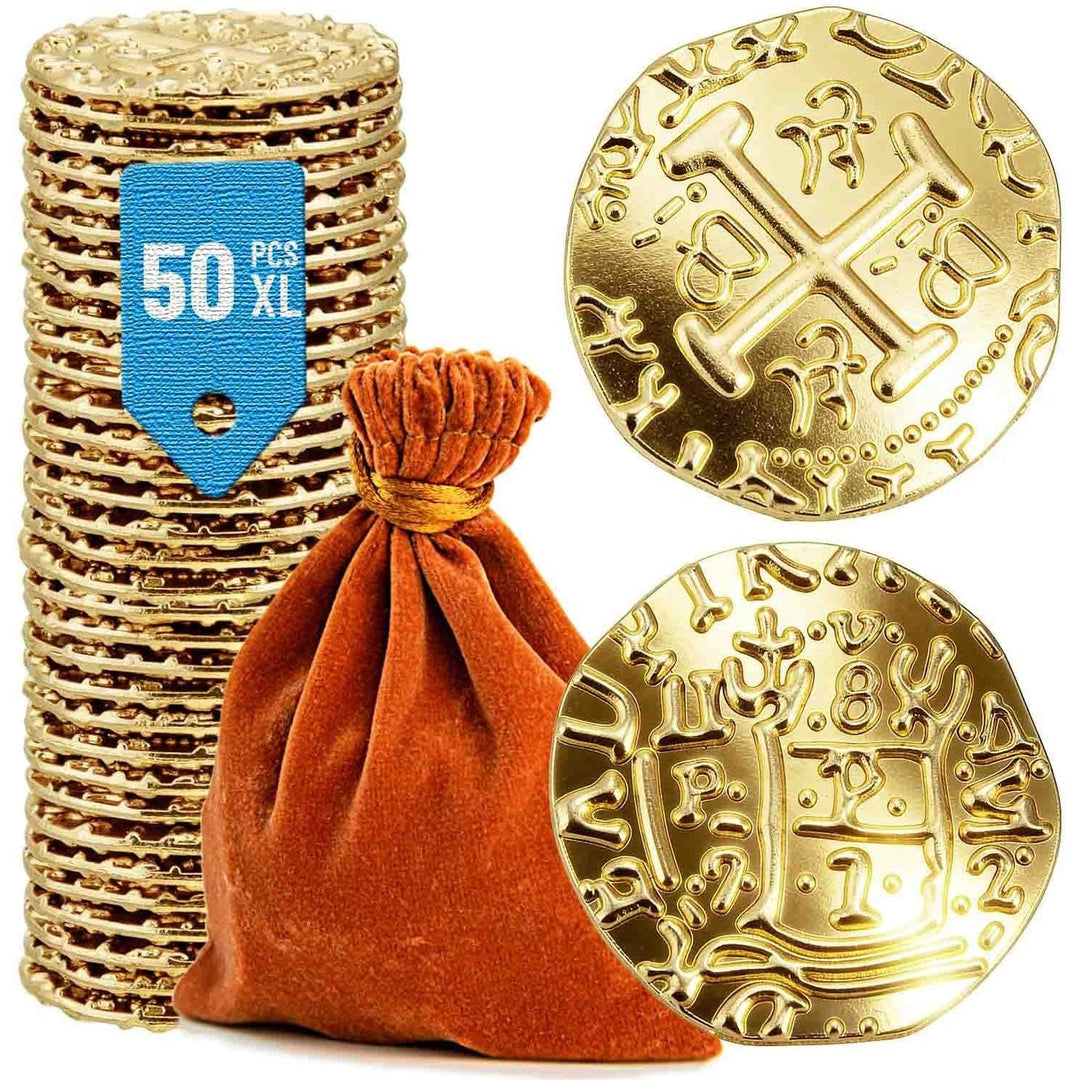 Metal Pirate Treasure Coins – Gold, 50 Pieces with Pouch - Just Closeouts Canada Inc.