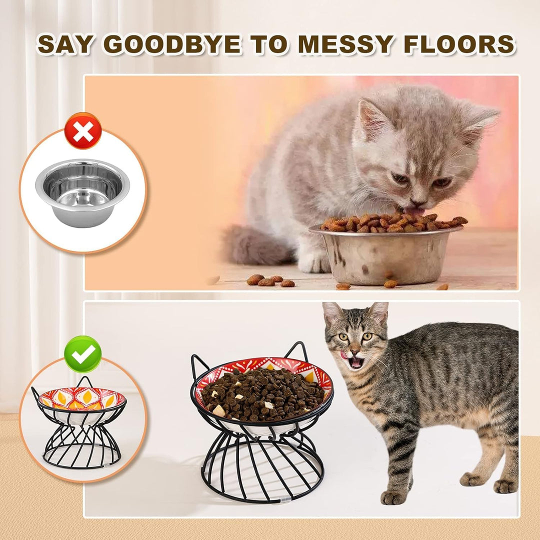 Metal Stand for Cat Bowls - Raised Cat Bowl Holder with Anti Slip Sleeves - Lifted Black Iron Cat Bowl Stand Anti Vomiting - Stress Free Eating and Drinking - Backflow Prevention - 5.9 x 4.7 inches - Just Closeouts Canada Inc.