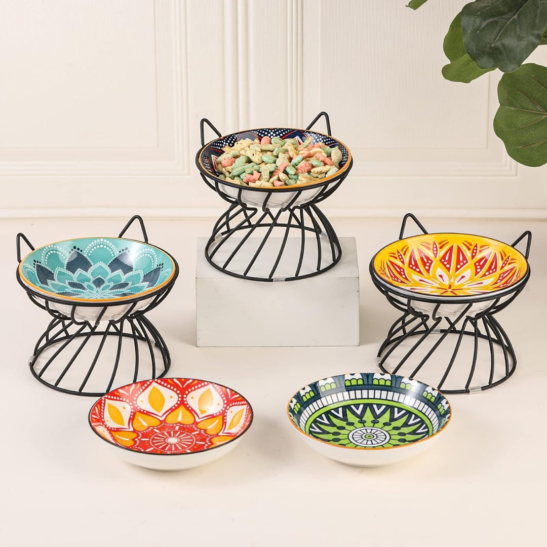 Metal Stand for Cat Bowls - Raised Cat Bowl Holder with Anti Slip Sleeves - Lifted Black Iron Cat Bowl Stand Anti Vomiting - Stress Free Eating and Drinking - Backflow Prevention - 5.9 x 4.7 inches - Just Closeouts Canada Inc.