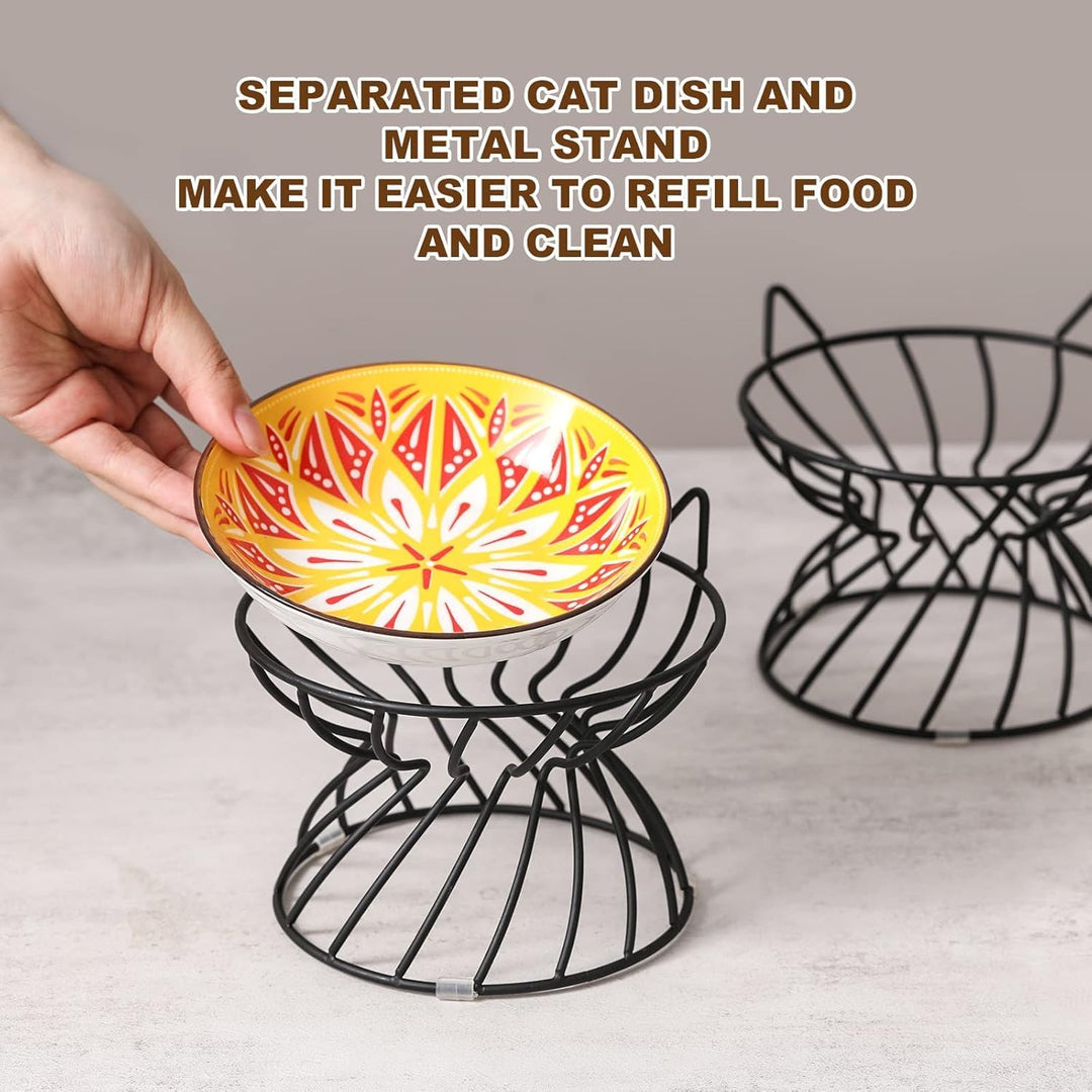Metal Stand for Cat Bowls - Raised Cat Bowl Holder with Anti Slip Sleeves - Lifted Black Iron Cat Bowl Stand Anti Vomiting - Stress Free Eating and Drinking - Backflow Prevention - 5.9 x 4.7 inches - Just Closeouts Canada Inc.
