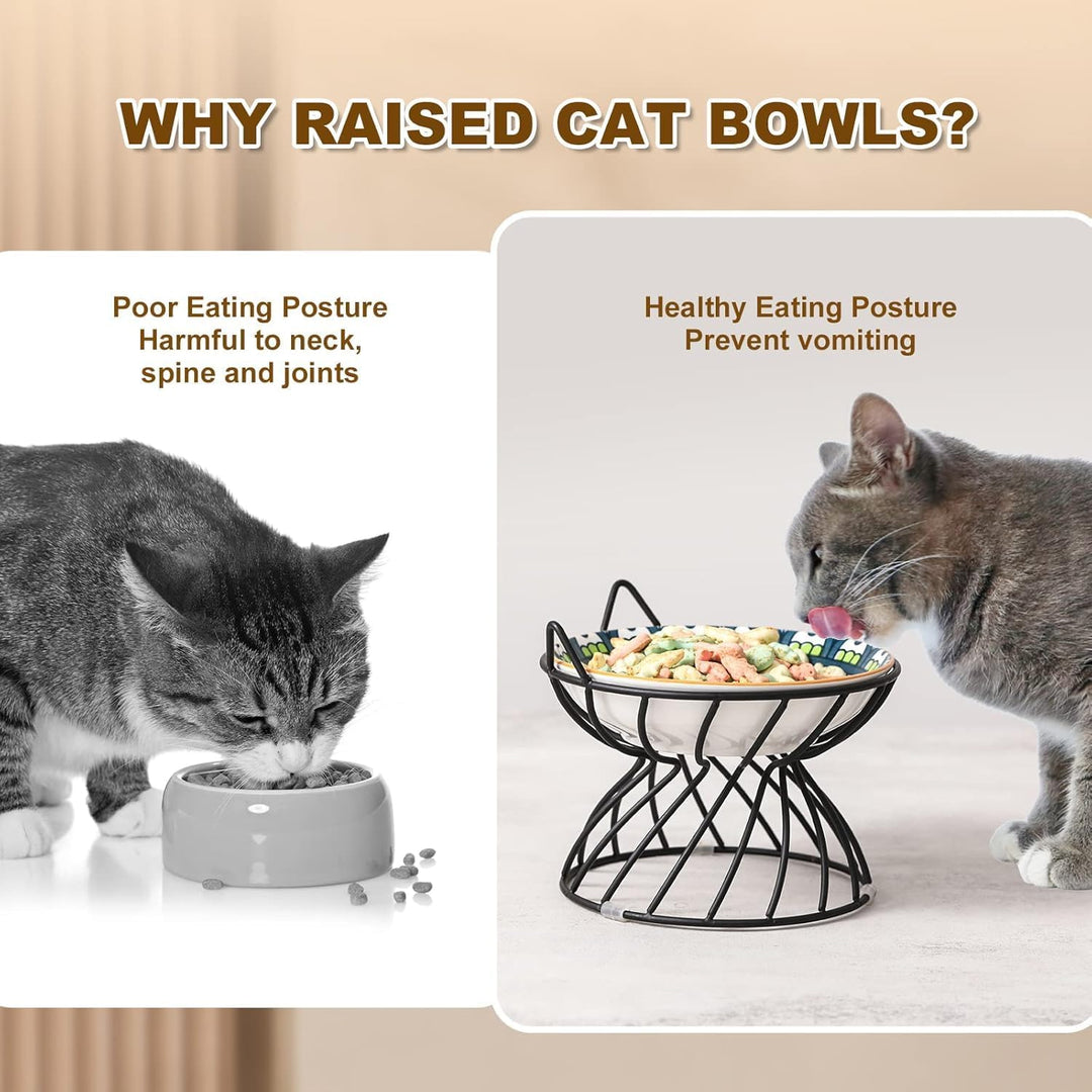 Metal Stand for Cat Bowls - Raised Cat Bowl Holder with Anti Slip Sleeves - Lifted Black Iron Cat Bowl Stand Anti Vomiting - Stress Free Eating and Drinking - Backflow Prevention - 5.9 x 4.7 inches - Just Closeouts Canada Inc.