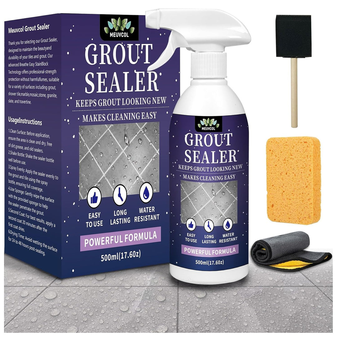 Meuvcol Grout Sealer,17.6 OZ Waterproof Grout Sealer for Shower, Floor, Kitchen - 100% Safe Tile Sealer Spray - Long Lasting Clear Grout Sealant for Stone, Bathroom, Marble - Indoor & Outdoor - Just Closeouts Canada Inc.