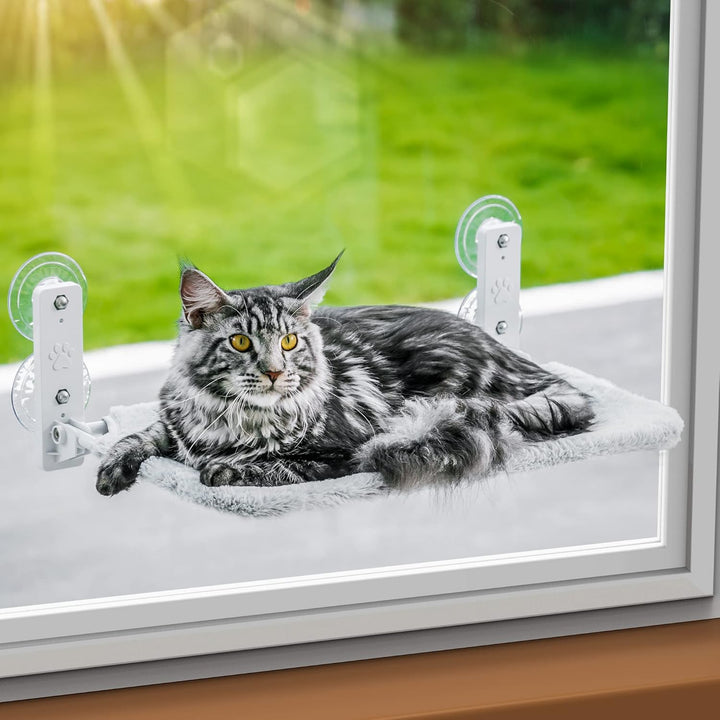 Mewoo Sturdy Cat Window Perch Cat Hammock Seat for Indoor Cats Reversible Mat Use Year - Around Cat Bed Providing All - Around Sunbath Saving Space Washable Holds Up to 40 lbs (Grey, Medium) - Just Closeouts Canada Inc.