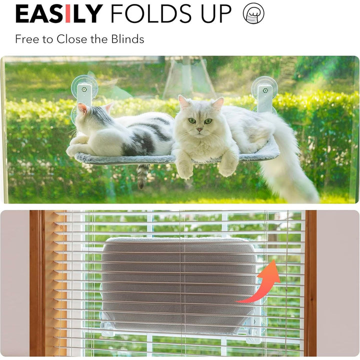 Mewoo Sturdy Cat Window Perch Cat Hammock Seat for Indoor Cats Reversible Mat Use Year - Around Cat Bed Providing All - Around Sunbath Saving Space Washable Holds Up to 40 lbs (Grey, Large) - Just Closeouts Canada Inc.