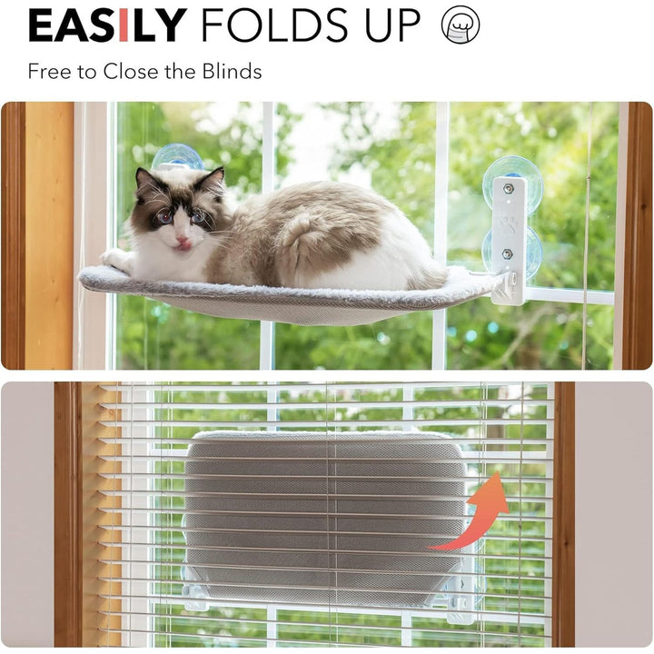 Mewoo Sturdy Cat Window Perch Cat Hammock Seat for Indoor Cats Reversible Mat Use Year - Around Cat Bed Providing All - Around Sunbath Saving Space Washable Holds Up to 40 lbs (Grey, Medium) - Just Closeouts Canada Inc.