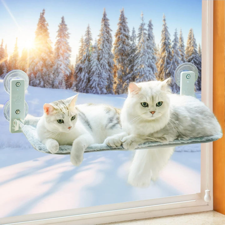 Mewoo Sturdy Cat Window Perch Cat Hammock Seat for Indoor Cats Reversible Mat Use Year - Around Cat Bed Providing All - Around Sunbath Saving Space Washable Holds Up to 40 lbs (Grey, Large) - Just Closeouts Canada Inc.