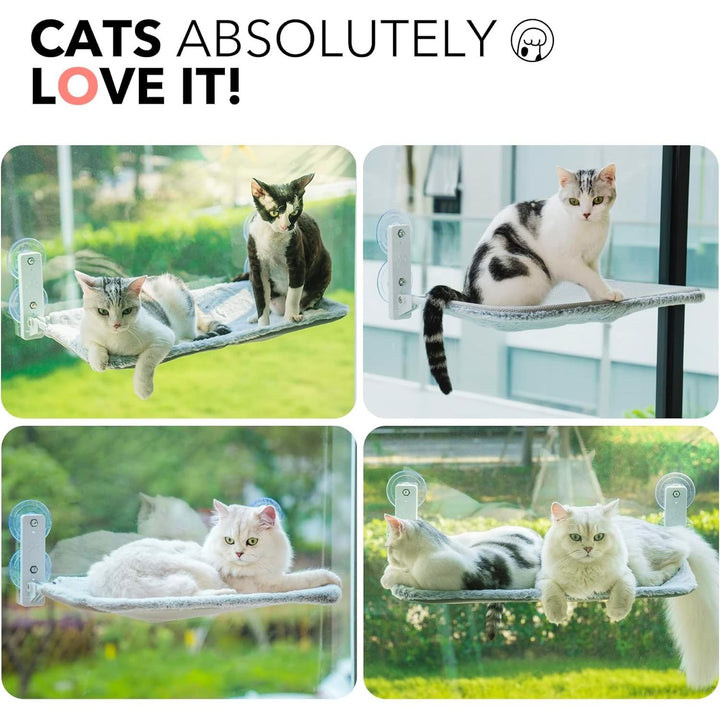 Mewoo Sturdy Cat Window Perch Cat Hammock Seat for Indoor Cats Reversible Mat Use Year - Around Cat Bed Providing All - Around Sunbath Saving Space Washable Holds Up to 40 lbs (Grey, Large) - Just Closeouts Canada Inc.
