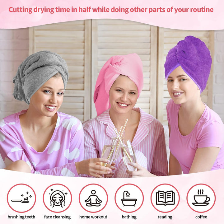 Microfiber Hair Towel Wrap for Women, 3 Pack Hair Drying Towels with Button, Fast Drying Anti Frizz Hair Wrap for Wet Curly Hair Women Girls, Turbans for Women, Absorbent and Lightweight - Just Closeouts Canada Inc.X003QQCYP5