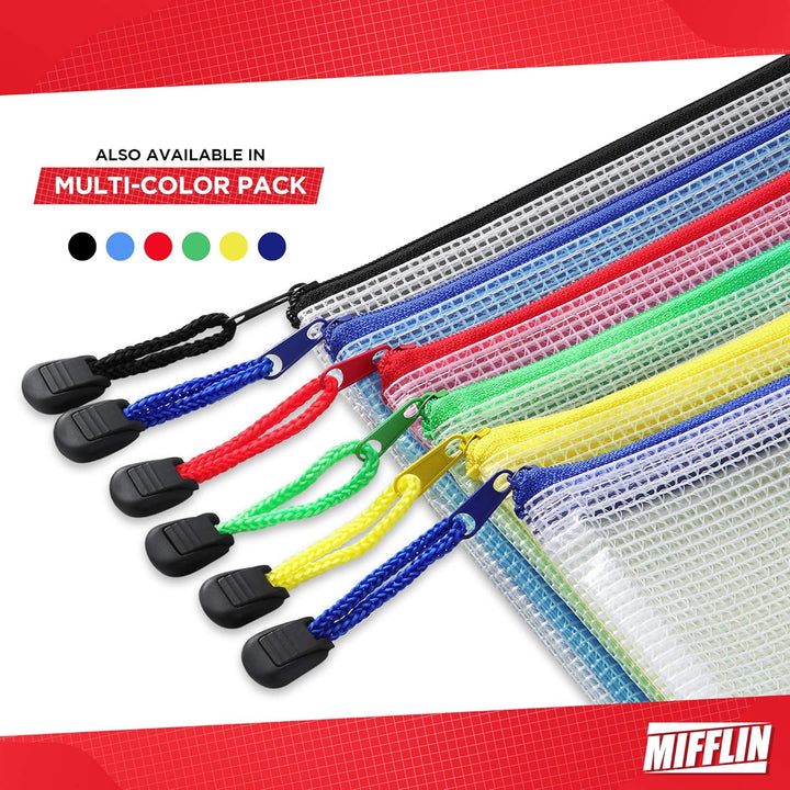 Mifflin Mesh Zipper Pouch Document Bag (6 Colours, A4 Letter Size, 18 Pack), Clear Travel Zipper Bags, Waterproof Plastic Pouches, Large (L) Zip Pouch - Just Closeouts Canada Inc.
