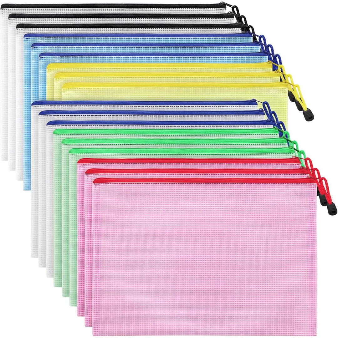 Mifflin Mesh Zipper Pouch Document Bag (6 Colours, A4 Letter Size, 18 Pack), Clear Travel Zipper Bags, Waterproof Plastic Pouches, Large (L) Zip Pouch - Just Closeouts Canada Inc.
