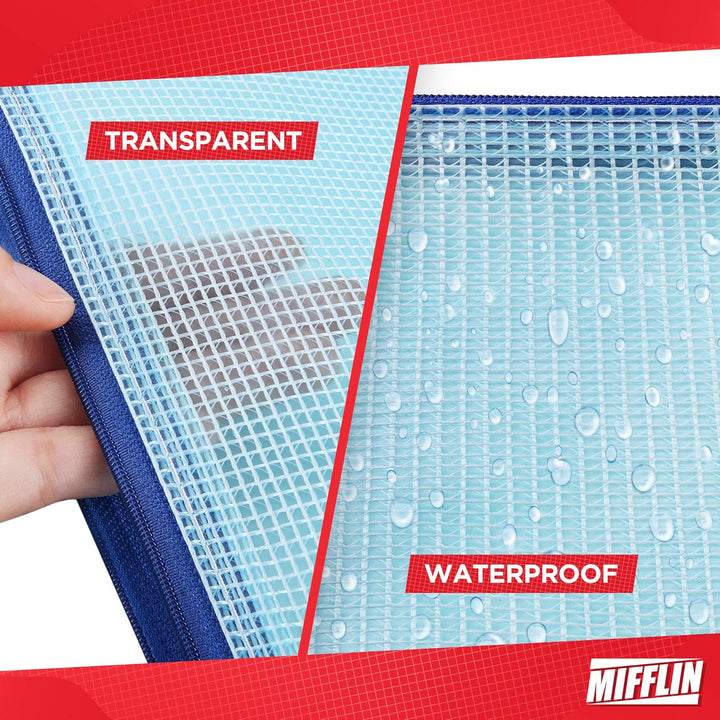 Mifflin Mesh Zipper Pouch Document Bag (6 Colours, A4 Letter Size, 18 Pack), Clear Travel Zipper Bags, Waterproof Plastic Pouches, Large (L) Zip Pouch - Just Closeouts Canada Inc.