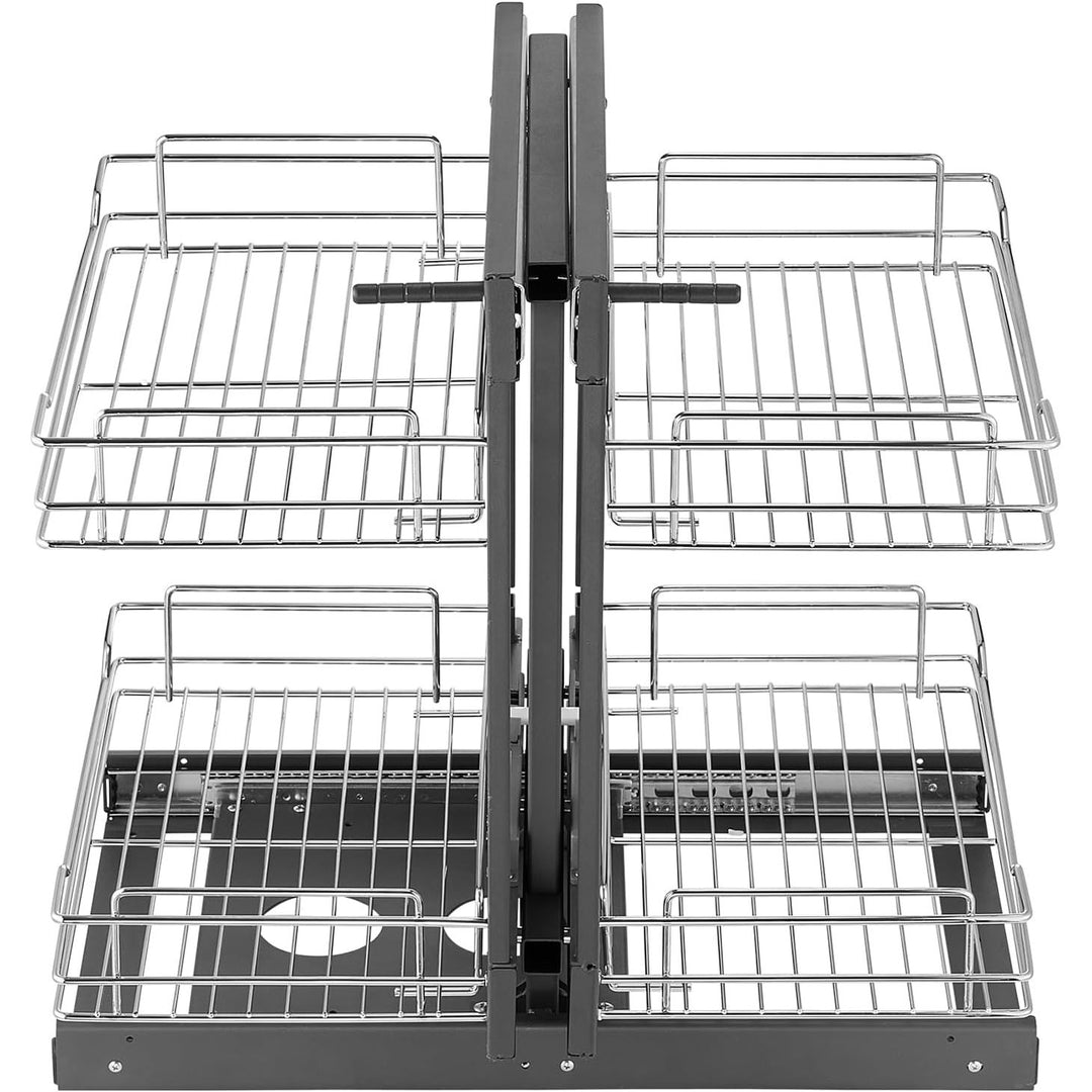 Min 15"W Opening Blind Corner Pull Out Organizer, 2 Tier 4 Shelf Kitchen Cabinet Organizer, Chrome Carbon Steel Storage Basket, Slide Out Storage Organizer, Left & Right Open Compatible - Just Closeouts Canada Inc.X004FBHECX