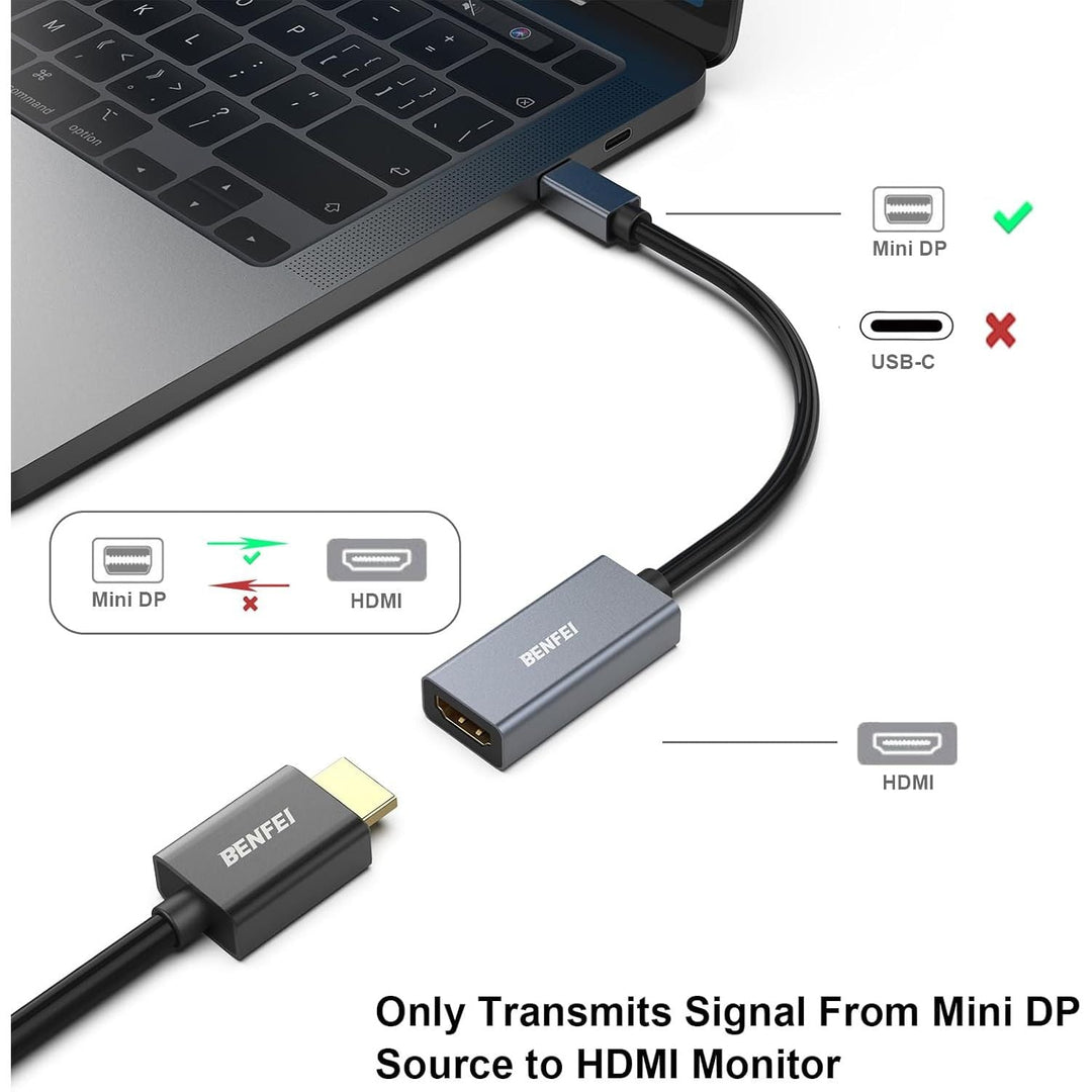 Mini DisplayPort to HDMI Adapter 4K, Thunderbolt 2 to HDMI Adapter Compatible for MacBook Air/Pro, Microsoft Surface Pro/Dock, Monitor, Projector[Gold-Plated Connectors& Aluminium Shell] - Just Closeouts Canada Inc.000217grey
