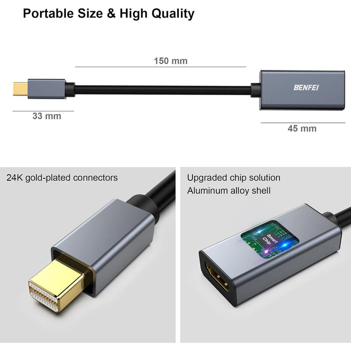 Mini DisplayPort to HDMI Adapter 4K, Thunderbolt 2 to HDMI Adapter Compatible for MacBook Air/Pro, Microsoft Surface Pro/Dock, Monitor, Projector[Gold-Plated Connectors& Aluminium Shell] - Just Closeouts Canada Inc.000217grey
