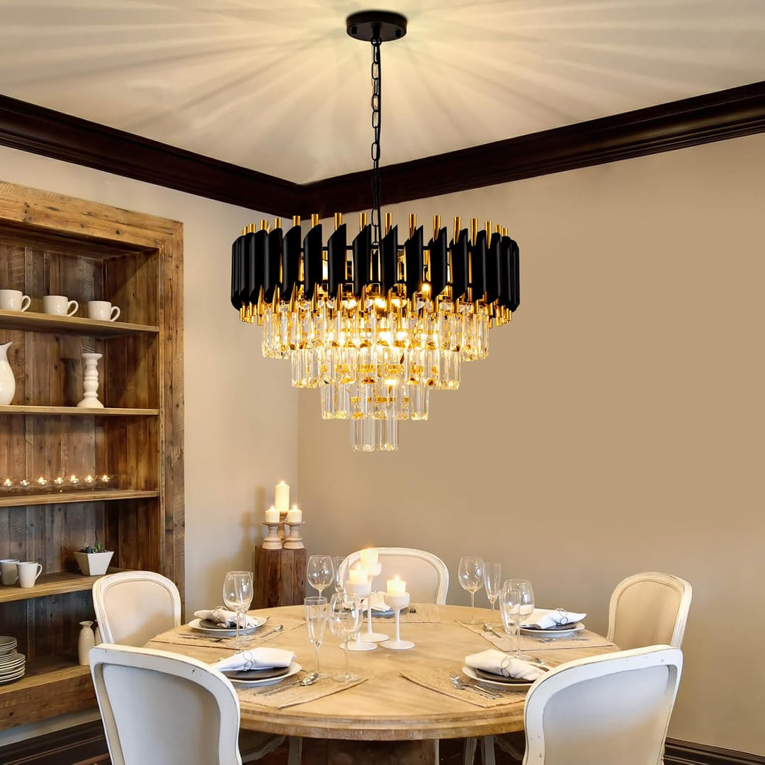 Modern Chandelier Gold and Black Crystal Chandeliers 4 - Tier Crystal Round Hanging Crystal Pendant 7 Lights Fixture for Dining Room Bedroom Living Room Farmhouse, Clear Crystals - Just Closeouts Canada Inc.