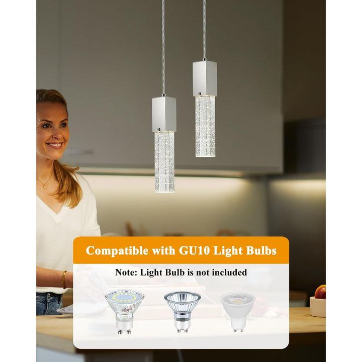 Modern Crystal Pendant Lights for Kitchen Island, Silver Chrome Pendant Light Fixtures 1 - Light, Bubble Crystal Pendant Lighting for Bar Over Sink, GU10 Base (Bulb Not Included) - Just Closeouts Canada Inc.