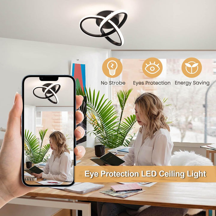 Modern Led Ceiling Light Fixtures,4500K Daylight White Black Semi Flush Mount Hallway Ceiling Light for Bedroom Bathroom Kitchen Balcony Laundry Room Stair Ceiling Lamp Curved Design (Black, 4500K) - Just Closeouts Canada Inc.