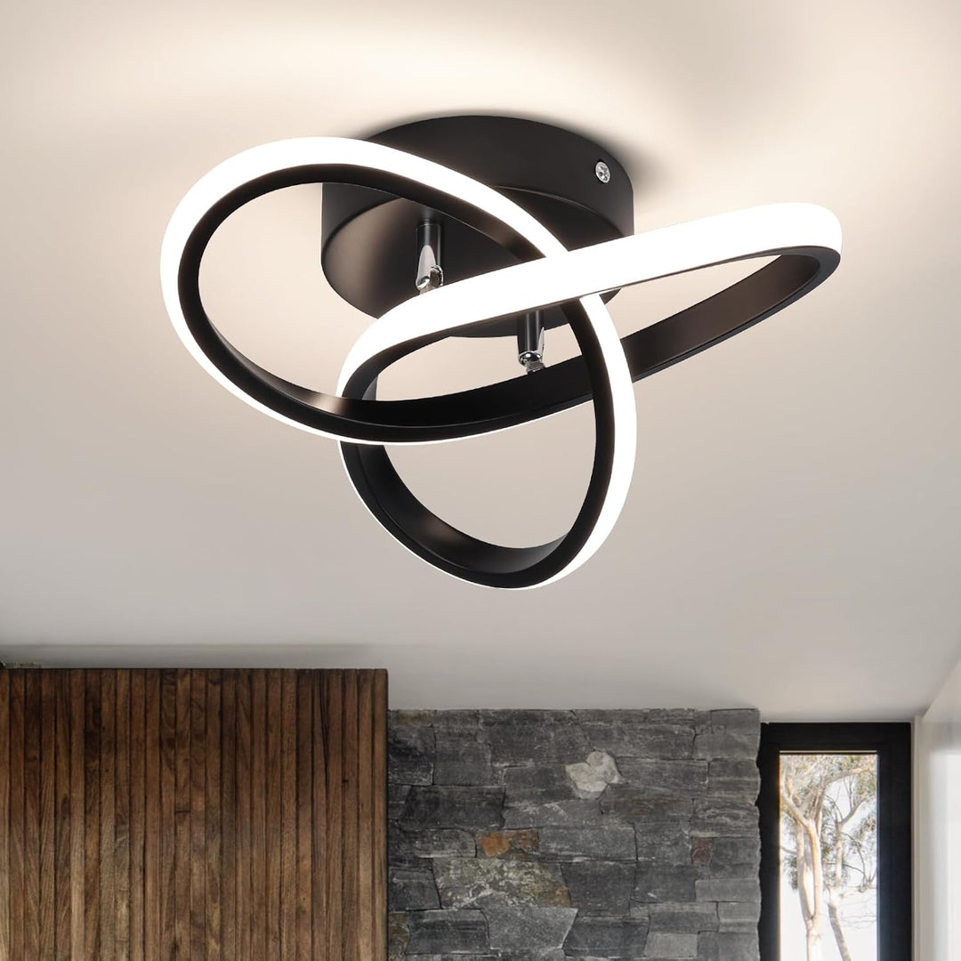Modern Led Ceiling Light Fixtures,4500K Daylight White Black Semi Flush Mount Hallway Ceiling Light for Bedroom Bathroom Kitchen Balcony Laundry Room Stair Ceiling Lamp Curved Design (Black, 4500K) - Just Closeouts Canada Inc.