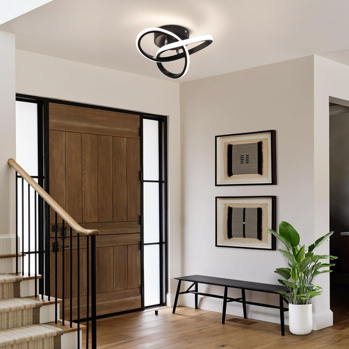 Modern Led Ceiling Light Fixtures,4500K Daylight White Black Semi Flush Mount Hallway Ceiling Light for Bedroom Bathroom Kitchen Balcony Laundry Room Stair Ceiling Lamp Curved Design (Black, 4500K) - Just Closeouts Canada Inc.