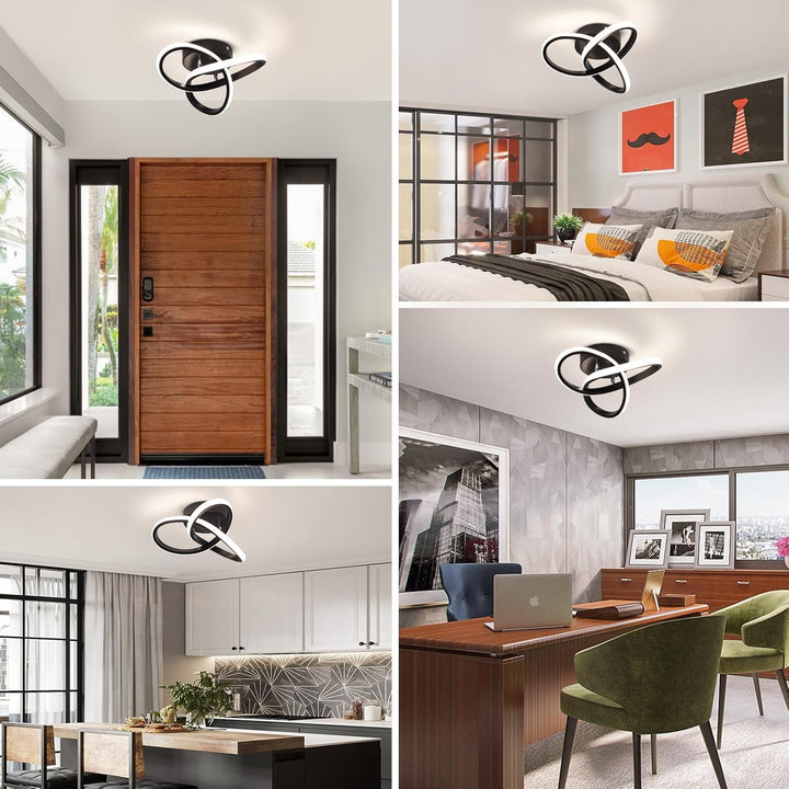 Modern Led Ceiling Light Fixtures,4500K Daylight White Black Semi Flush Mount Hallway Ceiling Light for Bedroom Bathroom Kitchen Balcony Laundry Room Stair Ceiling Lamp Curved Design (Black, 4500K) - Just Closeouts Canada Inc.