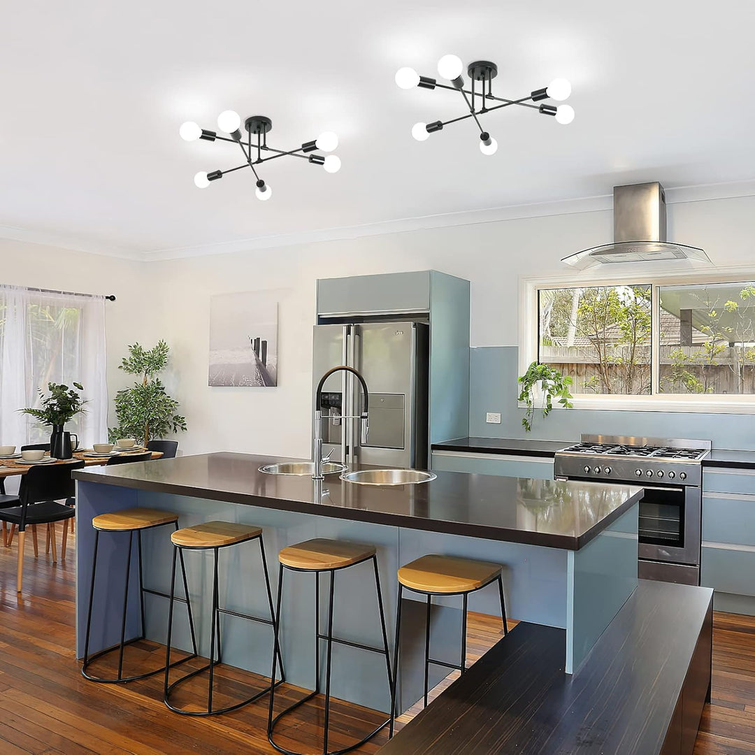 Modern Semi Flush Mount Ceiling Light Ceiling Light Fixtures Black Mid Century Chandeliers Sputnik Chandeliers Ceiling Lights 6 Light for Foyer Living Room Bedroom Hallway - Just Closeouts Canada Inc.