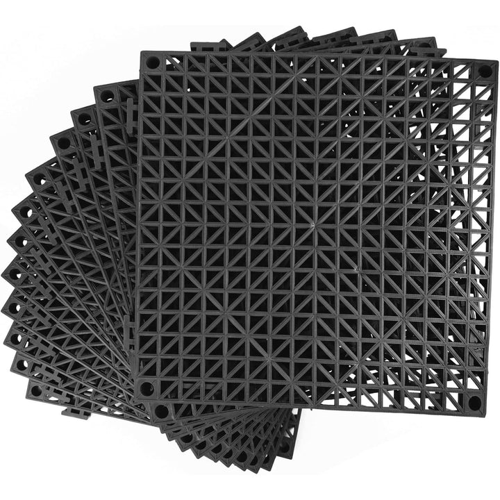 Modular Interlocking Cushion 12 Pack 11.8" x 11.8" Rubber Floor Tiles Non - Slip Splicing Drainage Mats for Deck, Pool, Outdoor Shower, Patio, Balcony, Indoor Bathroom, Kitchen, Yard (Black) - Just Closeouts Canada Inc.