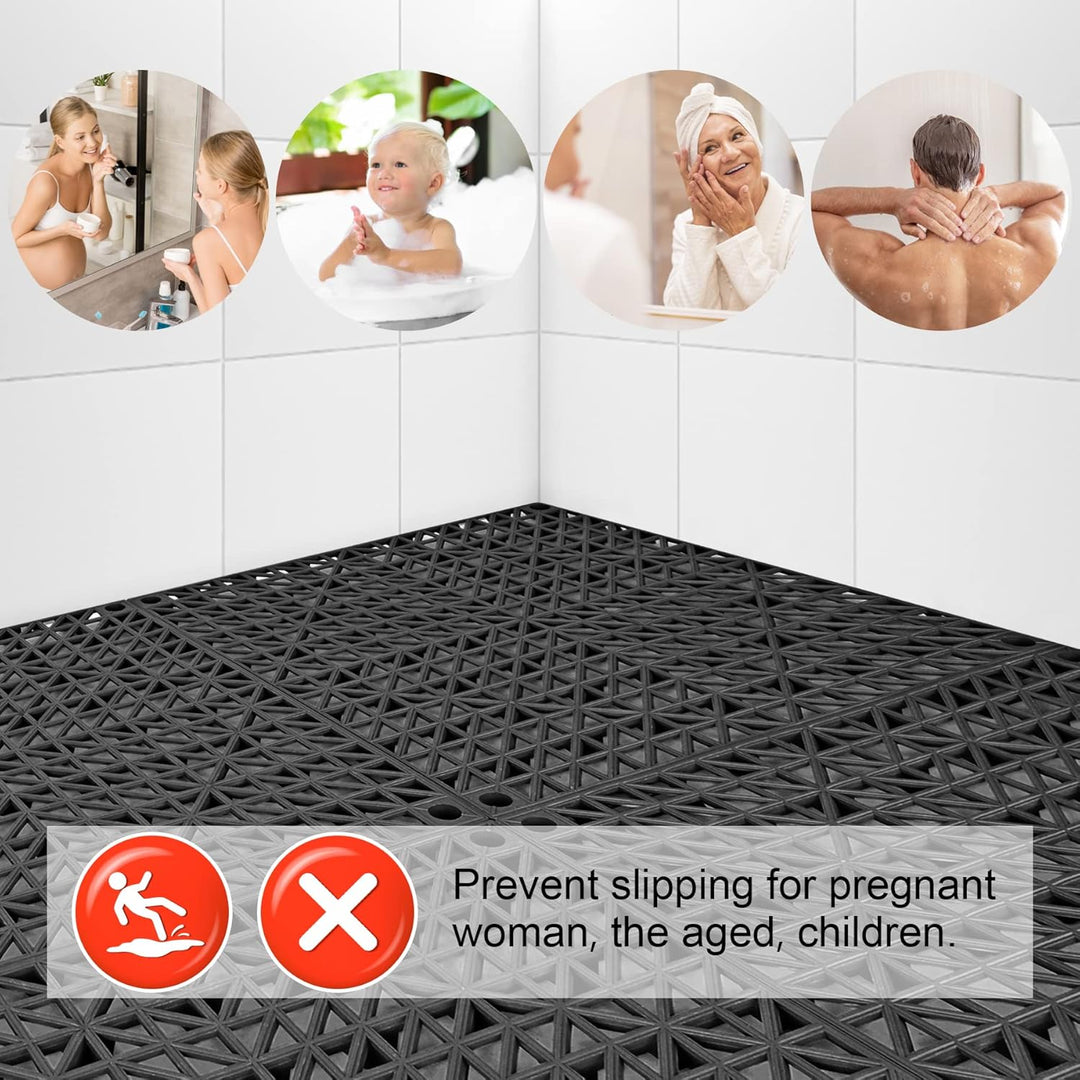 Modular Interlocking Cushion 12 Pack 11.8" x 11.8" Rubber Floor Tiles Non - Slip Splicing Drainage Mats for Deck, Pool, Outdoor Shower, Patio, Balcony, Indoor Bathroom, Kitchen, Yard (Black) - Just Closeouts Canada Inc.