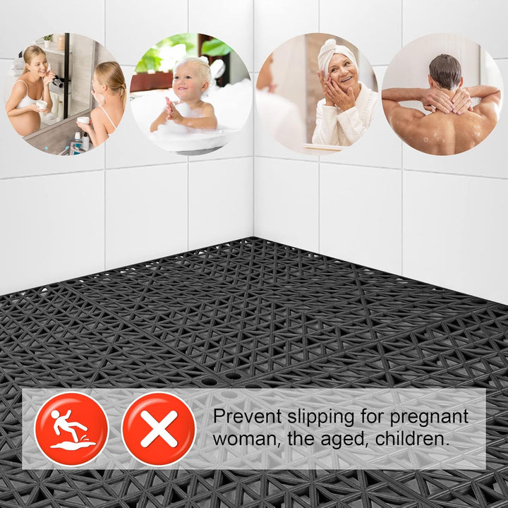 Modular Interlocking Cushion 12 Pack 11.8" x 11.8" Rubber Floor Tiles Non - Slip Splicing Drainage Mats for Deck, Pool, Outdoor Shower, Patio, Balcony, Indoor Bathroom, Kitchen, Yard (Black) - Just Closeouts Canada Inc.