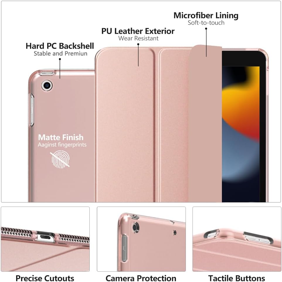MoKo Case for iPad 10.2 iPad 9th Generation 2021/ iPad 8th Generation 2020/ iPad 7th Generation 2019, Slim Stand Hard Back Shell Smart Cover Case for iPad 10.2 inch, Auto Wake/Sleep,Rose Gold - Just Closeouts Canada Inc.