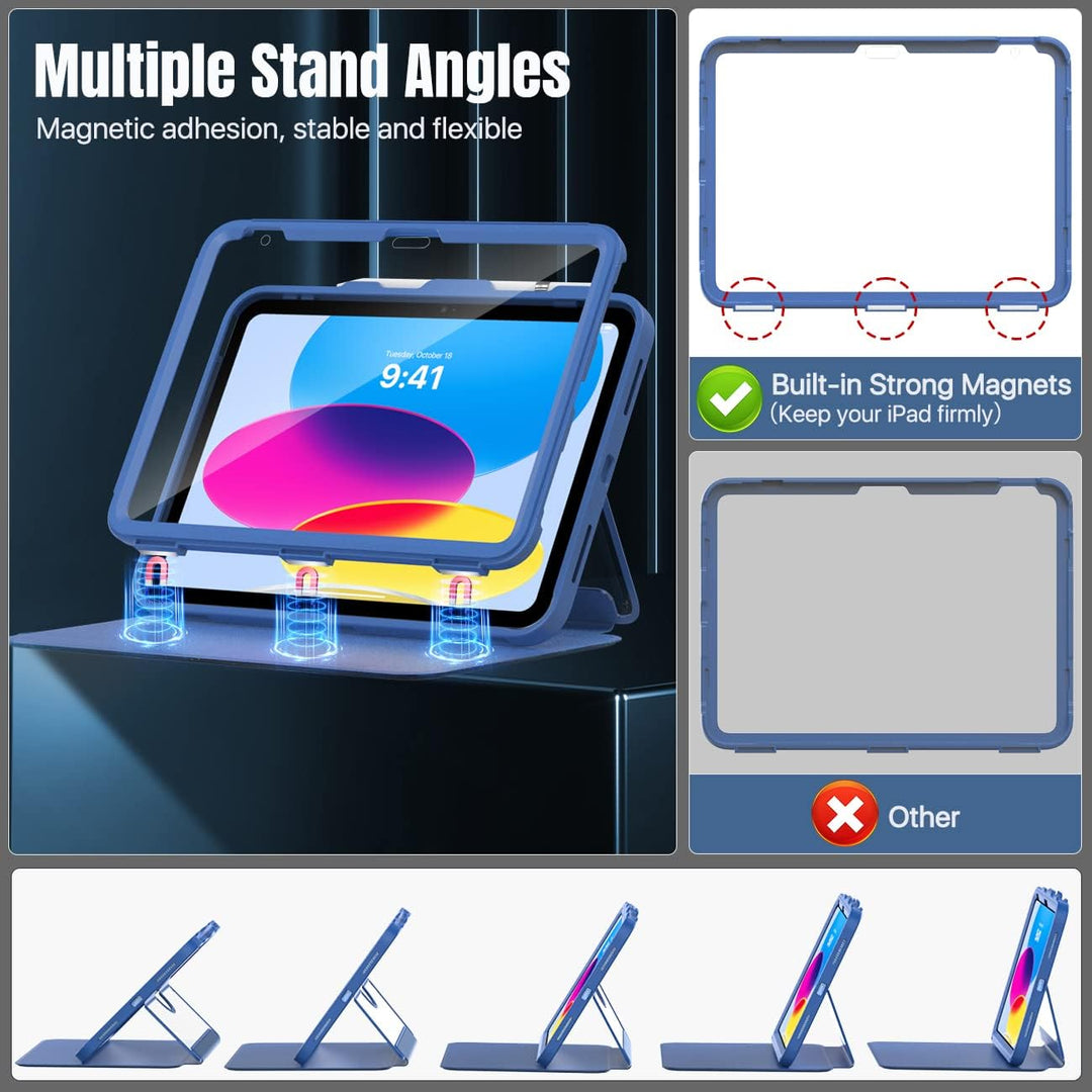 MoKo Case for iPad 10th Generation with Pencil Holder, iPad Case 10th Generation 2022 10.9 inch, Built - in Screen Protector Clear Back, Multi Angle Viewing Stand, Auto Wake/Sleep, Blue Starry Sky - Just Closeouts Canada Inc.
