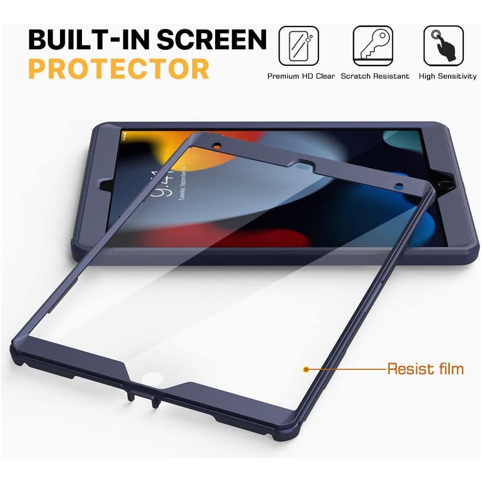 MoKo Case for New iPad 9th Generation 10.2 2021 / iPad 8th Gen 10.2 2020 / iPad 7th Gen 10.2 Inch Case, [Heavy Duty] Shockproof Full Body Protective Cover with Built - in Screen Protector, Dark Blue - Just Closeouts Canada Inc.