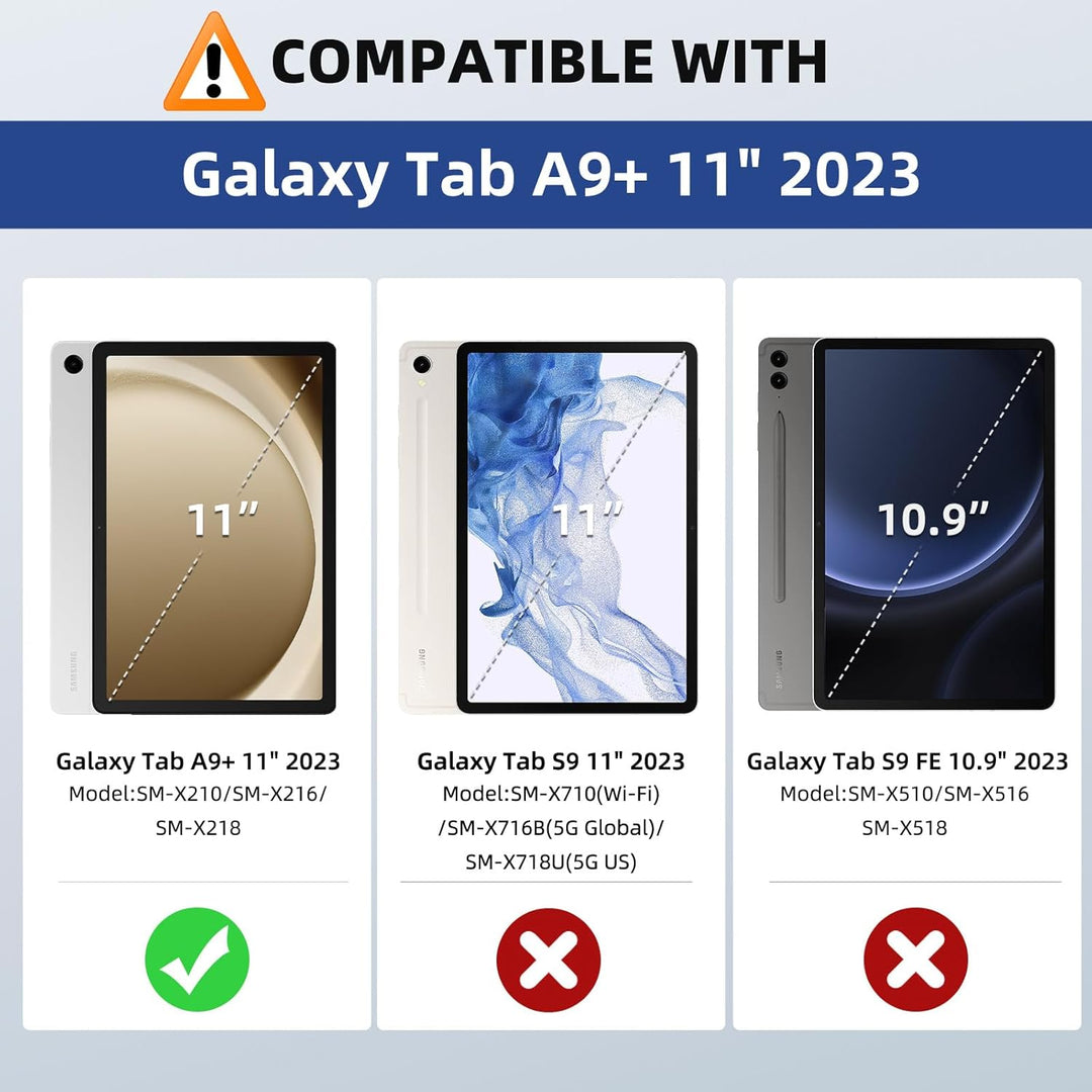 MoKo Case for Samsung Galaxy Tab A9 Plus 11" 2023 (SM - X210/SM - X216/SM - X218), PU Leather Multi - Angle Viewing Folding Stand Cover Case with Hand Strap, Front Pocket, Auto Wake/Sleep, Denim Blue & Brown - Just Closeouts Canada Inc.