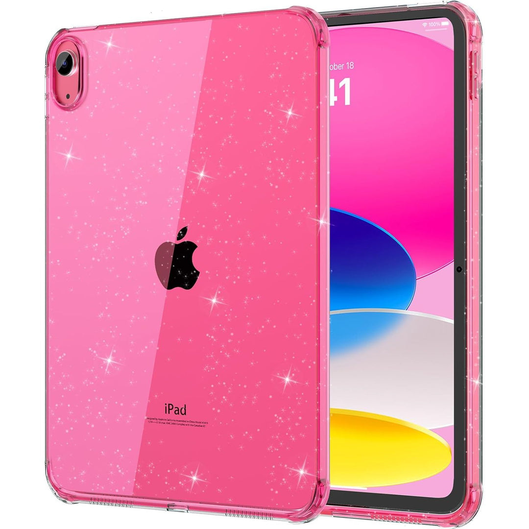 MoKo Clear Case iPad 10th Generation 2022, iPad 10 Case, Slim & Lightweight Soft TPU Anti - Scratch Back with Shockproof Impact Resistant Raised Edge for 10th Gen iPad Case 2022, Glitter Flower Pink - Just Closeouts Canada Inc.