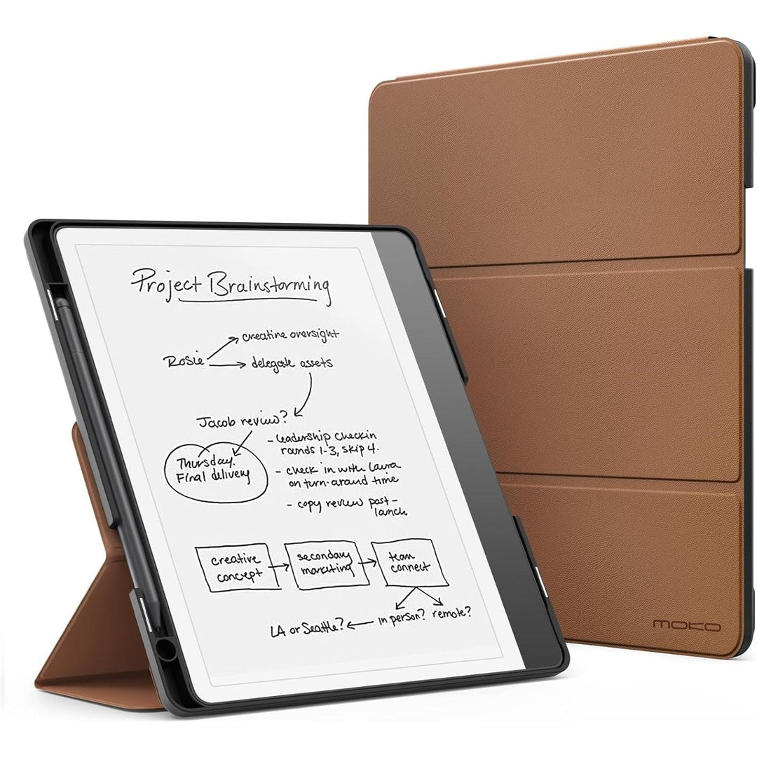 MoKo Stand Case for Kindle Scribe (2024/2022 Released) - Premium Leather Trifold Stand Cover with Pen Holder, Auto Sleep/Wake for 10.2" Amazon Kindle Scribe 2024/2022, Brown - Just Closeouts Canada Inc.