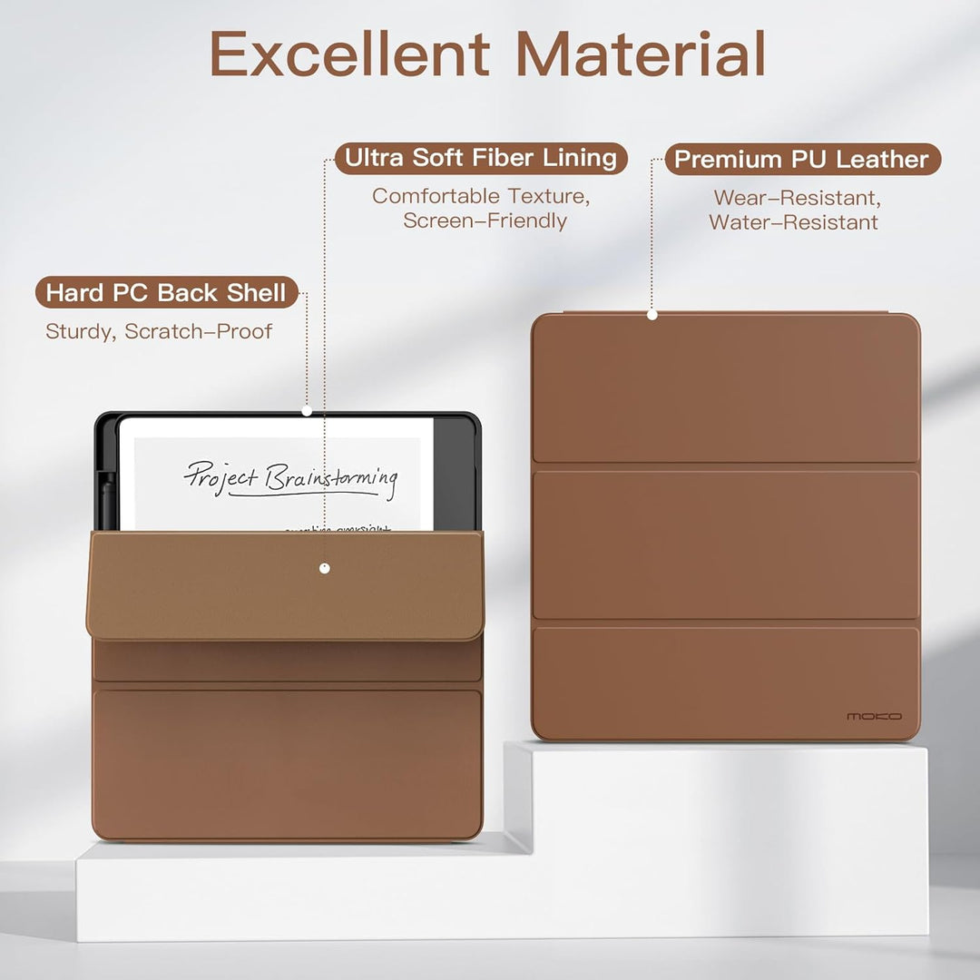 MoKo Stand Case for Kindle Scribe (2024/2022 Released) - Premium Leather Trifold Stand Cover with Pen Holder, Auto Sleep/Wake for 10.2" Amazon Kindle Scribe 2024/2022, Brown - Just Closeouts Canada Inc.
