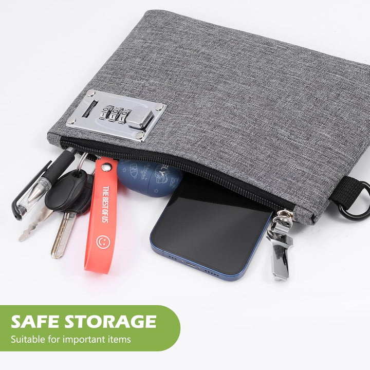 Money Bag with Lock, 5 x 8 Inches Lockable Money Bag, Locking Accessories Pouch for Cash, Jewelry, Passports, Medicine, Credit Cards - Grey - Just Closeouts Canada Inc.