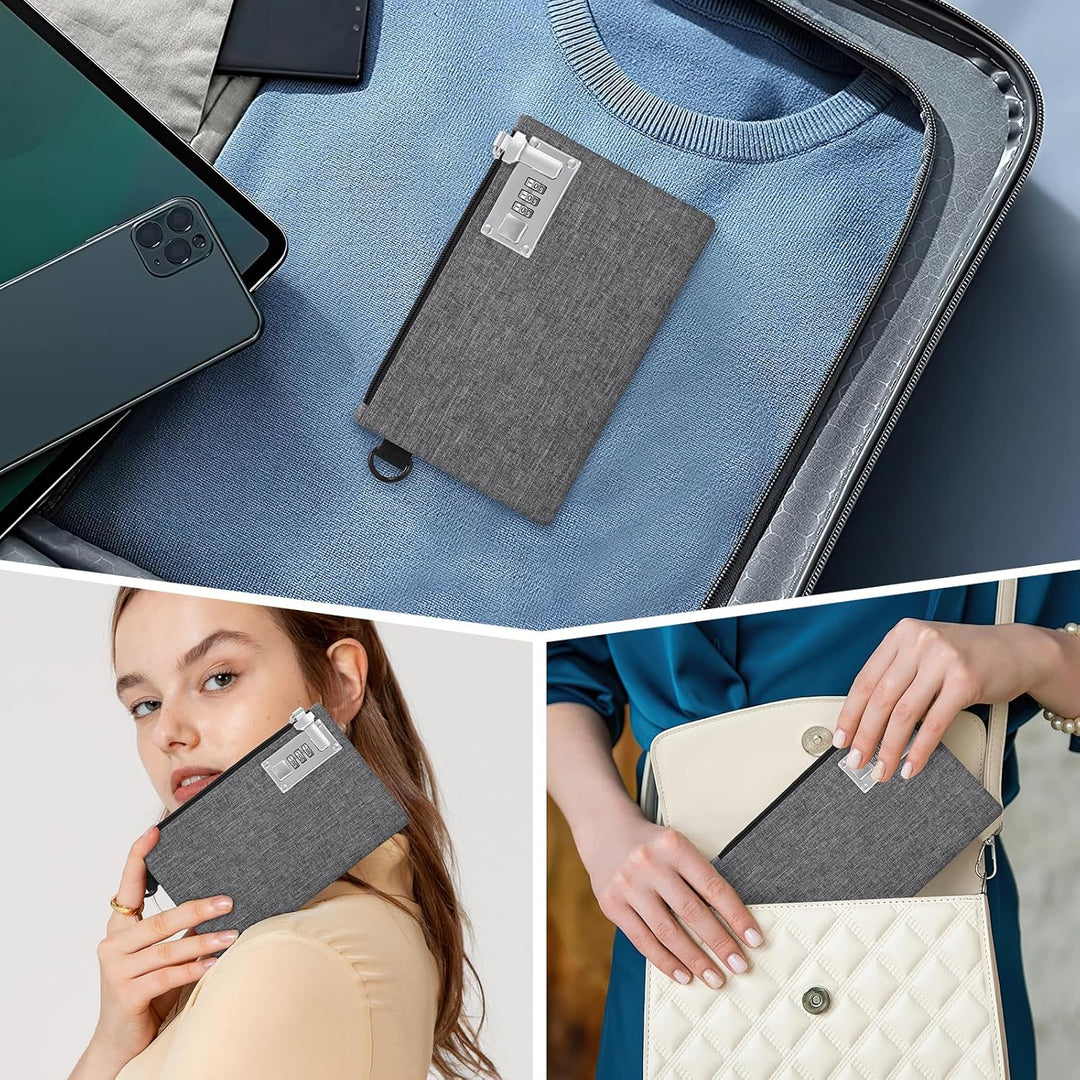 Money Bag with Lock, 5 x 8 Inches Lockable Money Bag, Locking Accessories Pouch for Cash, Jewelry, Passports, Medicine, Credit Cards - Grey - Just Closeouts Canada Inc.