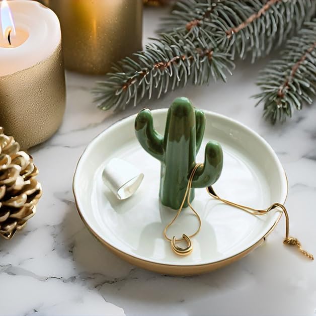 Mono living Ceramic Cactus Ring Holder Dish, Birthday Gifts for Women Her Teen Girls, Jewellery Tray Organizer, Cool Wall Bedroom Aesthetic Western Decor, Thanksgiving Christmas, Trinket Rack - Just Closeouts Canada Inc.