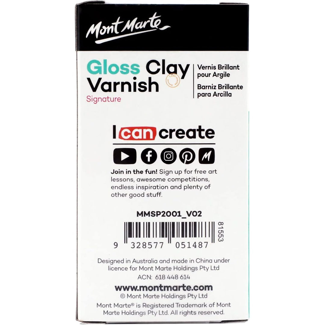 Mont Marte Clay Varnish Gloss Signature 120ml (4.05oz) Clay Sculpture Sealant, Glossy Clay Varnish, Varnish for Polymer or Air Hardening Clay, Clear Gloss Varnish for Clay. - Just Closeouts Canada Inc.