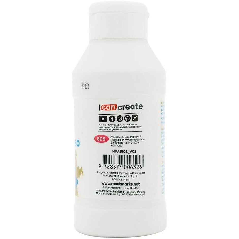 Mont Marte Premium Clear Texture Gesso 8.4oz (250ml), Suitable for Acrylic Paint, Oil Paint, Colour Pencils, Pastels, Graphite and Charcoal - Just Closeouts Canada Inc.