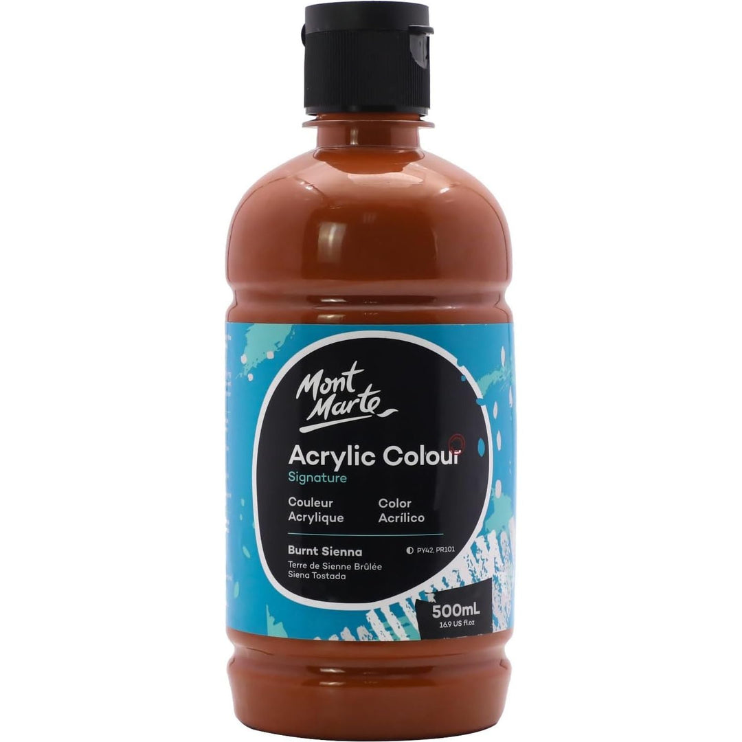 Mont Marte Signature Burnt Sienna Acrylic Paint, 16.9oz (500ml), Semi - Matte Finish, Suitable for Canvas, Wood, Fabric, Leather, Cardboard, Paper, MDF and Crafts - Just Closeouts Canada Inc.