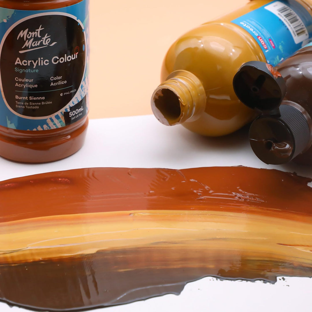 Mont Marte Signature Burnt Sienna Acrylic Paint, 16.9oz (500ml), Semi - Matte Finish, Suitable for Canvas, Wood, Fabric, Leather, Cardboard, Paper, MDF and Crafts - Just Closeouts Canada Inc.