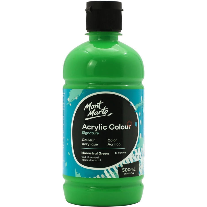 Mont Marte Signature Monastral Green Acrylic Paint, 16.9oz (500ml), Semi - Matte Finish, Suitable for Canvas, Wood, Fabric, Leather, Cardboard, Paper, MDF and Crafts - Just Closeouts Canada Inc.