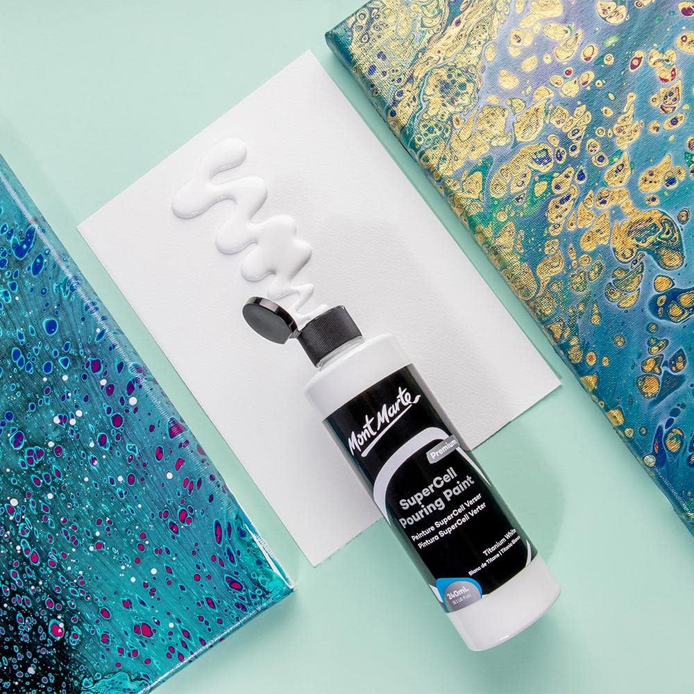 MONT MARTE SuperCell Pouring Paint Premium 8.1 US fl.oz (240ml) – White Paint Bottle, Creates Instants Cells In Fluid Art, Ideal for Art, Craft, Pour Art - Just Closeouts Canada Inc.