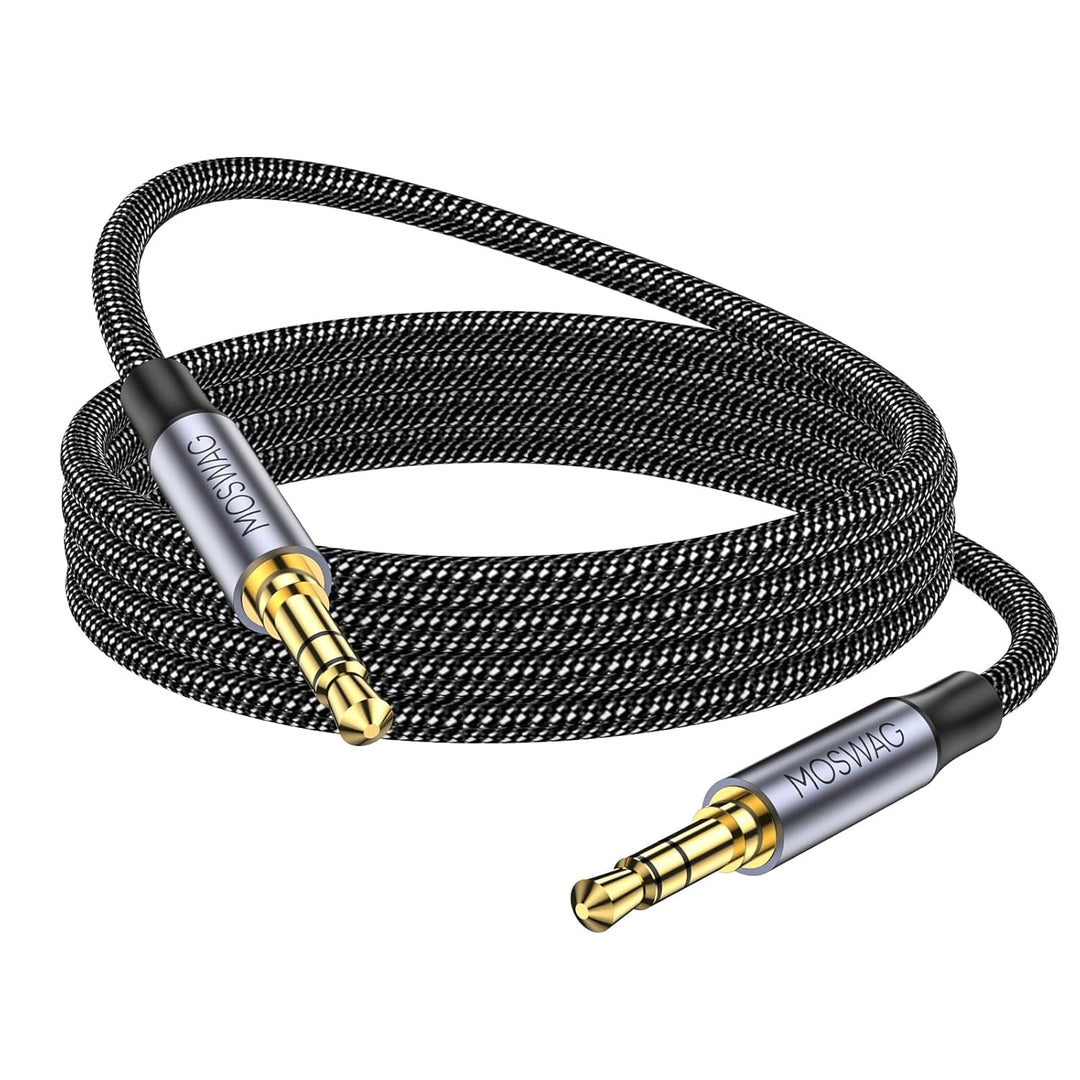 MOSWAG 3.28FT/1Meter 3.5mm Aux Cord to 3.5mm Audio Aux Jack Cable 3 Pole Male to Male Aux Cable Nylon Braided Stereo Jack Cord for Phones,Headphones,Speakers,Tablets,PCs,Music Players and More - Just Closeouts Canada Inc.