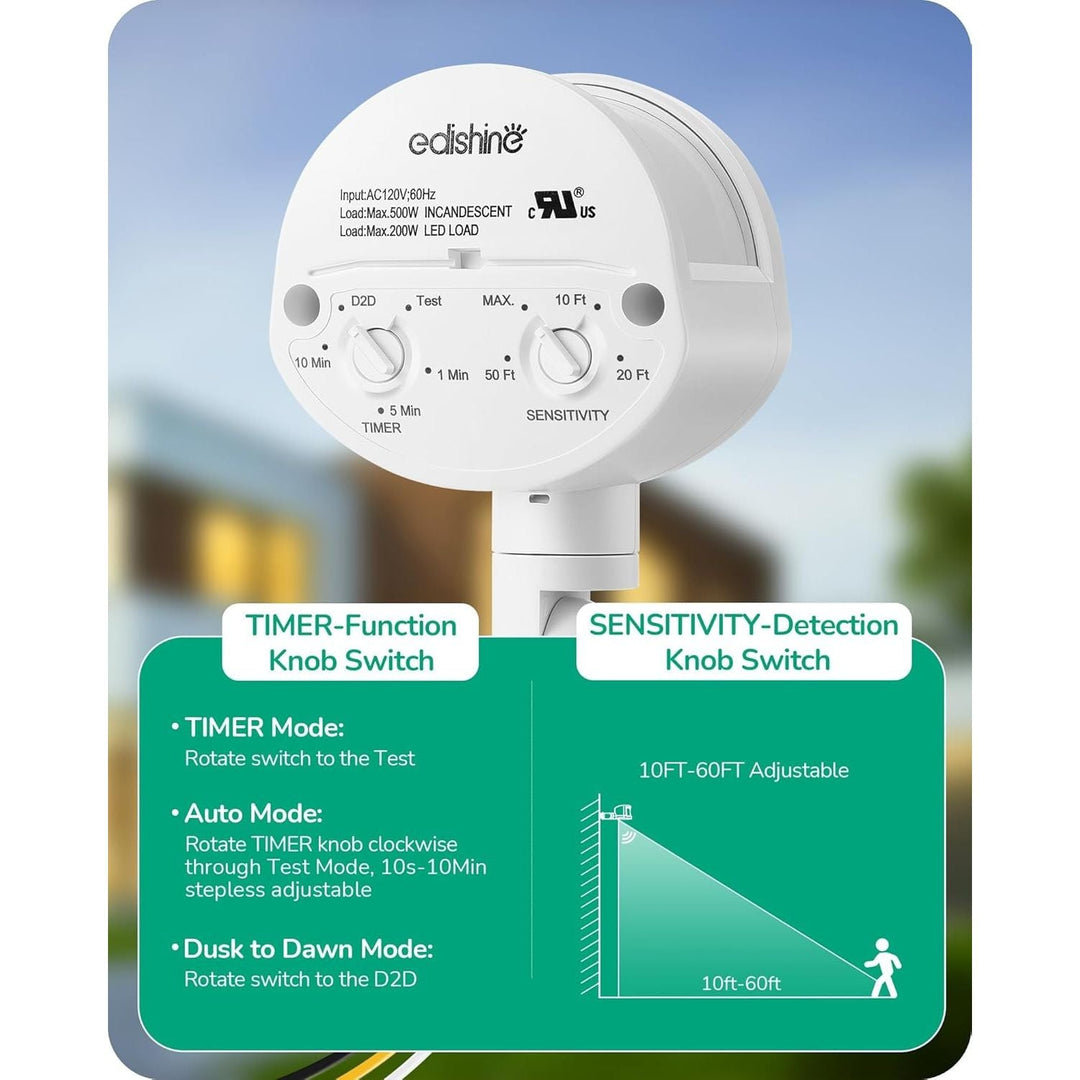 Motion Sensor, Automatic Dusk to Dawn Sensor, 120V AC Motion PIR Sensor, Adjustable Delay Time and Detection Range, Security Light Sensor - Just Closeouts Canada Inc.X003AYAXLP
