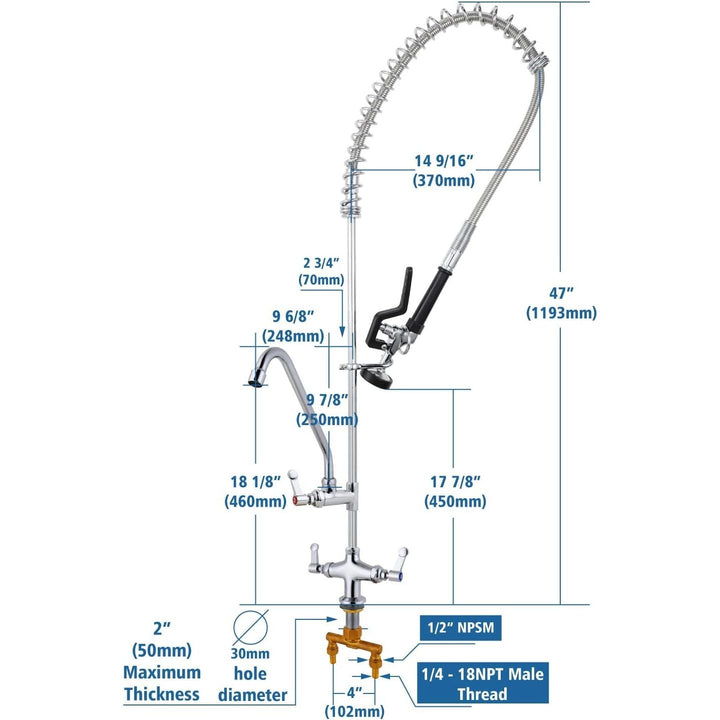 MS Deck Mount Single Hole Double Handle Spray Valve Commercial Dishwasher Pre Rinse Faucet With Pot Filling Add On Spout (MS - 5801BL) - Just Closeouts Canada Inc.