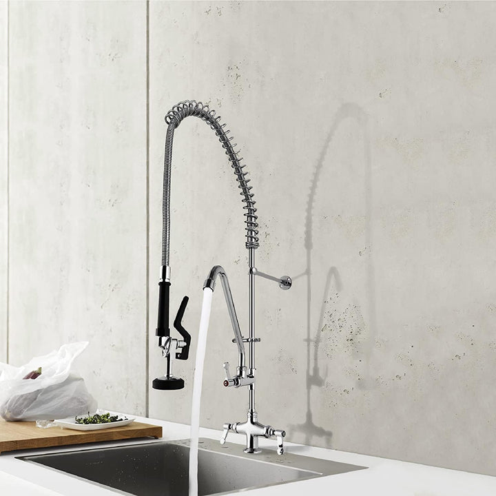 MS Deck Mount Single Hole Double Handle Spray Valve Commercial Dishwasher Pre Rinse Faucet With Pot Filling Add On Spout (MS - 5801BL) - Just Closeouts Canada Inc.