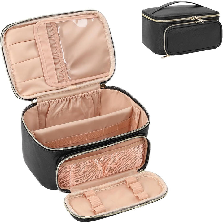 Multifunctional Make Up Bags with Zipper Pouch Large Compact Makeup Bag Organizer for Women Girls Cosmetics Toiletry Brushes Storage Makeup Case with Handle Divider - Black - Just Closeouts Canada Inc.X004GNXE6F